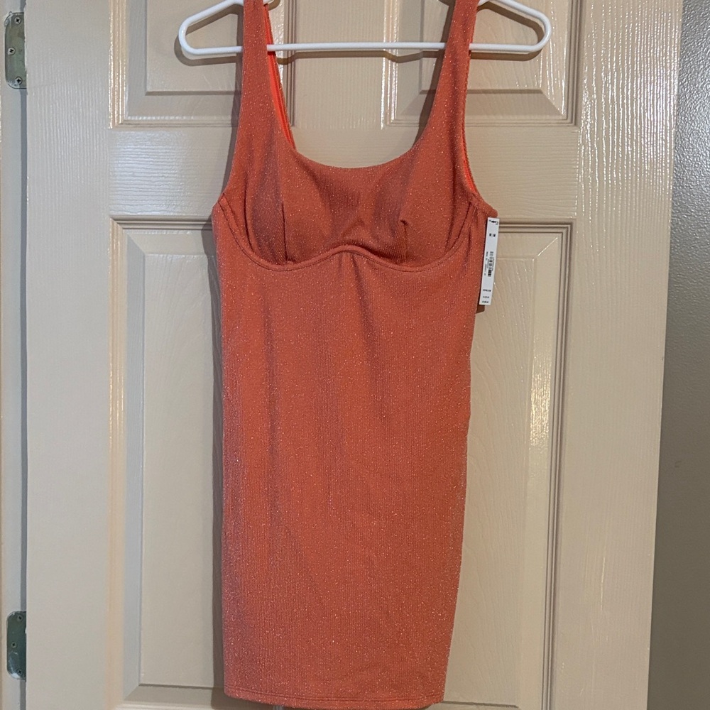 PINK peach sparkle swim dress. Women’s size medium NWT.